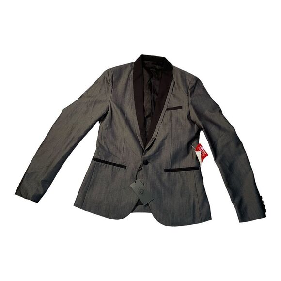 ASOS DESIGN Men’s Silver Black Skinny Tuxedo Blazer Jacket Long Sleeve Size 38 - Picture 6 of 13